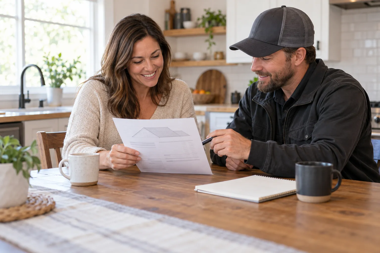 A homeowner reviewing a written roof quote with a local provider in the Irvine area